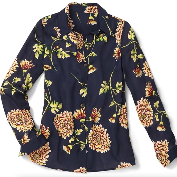 CAbi Tops - Cabi Daisy Blouse Button Down Top Floral Shirt 3250 Navy Yellow Size Medium